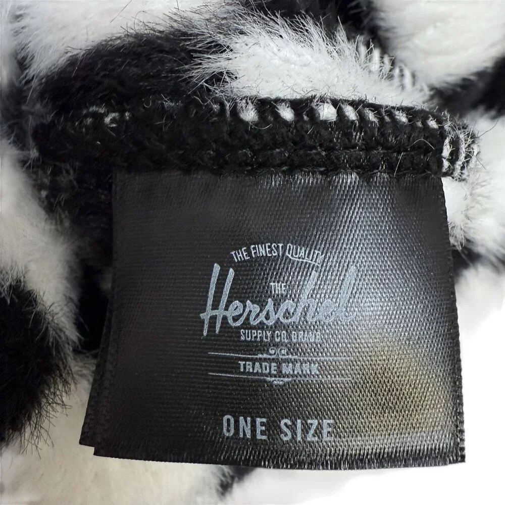 HERSCHEL Polson Faux Mohair Beanie Black White Hat Checkerboard Harlequin
